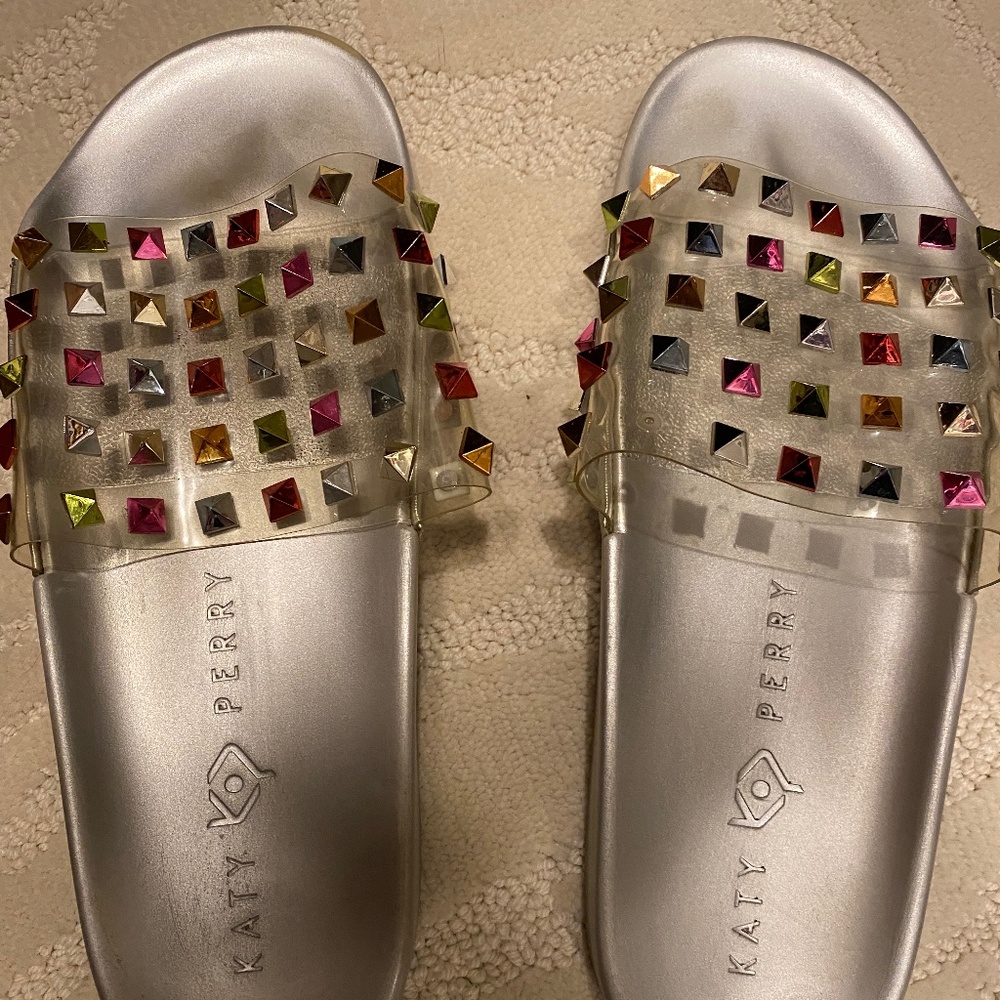Katy Perry Silver stud slides